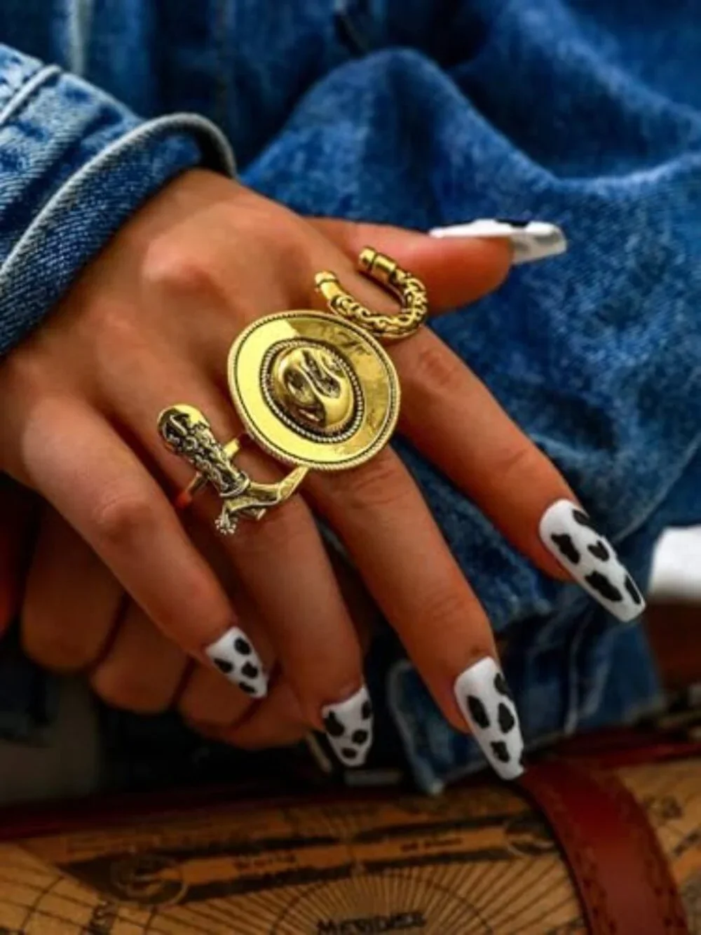 New - ‎ 3PCS Gold Western Rings Set for Women – Vintage Cowboy Boot Horseshoe